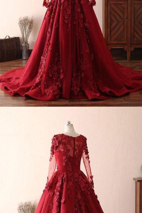 Burgundy lace satin long prom dress, burgundy lace evening dress