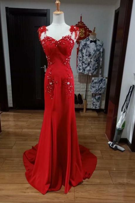 Beautiful Spandex Sexy Mermaid Long Beaded And Lace Formal Gown, Evening Dress