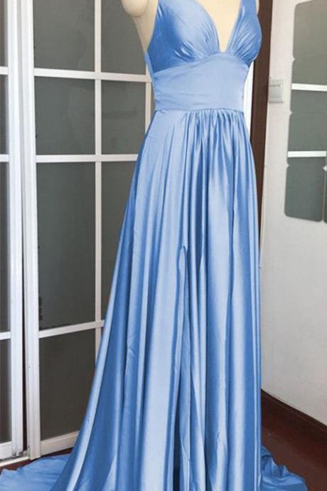 Light Blue Bridesmaid Dresses Long Chiffon Wedding Party Dress