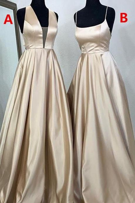 Different Styles A-line Satin Backless Long Prom Dresses