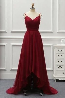 Sexy V Neckline Split Slit Red Prom Dress, Long Evening Party Dress