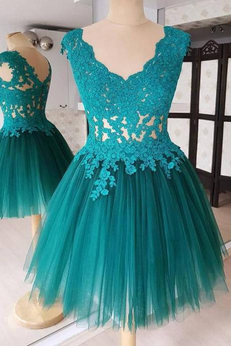 Modest Hunter Lace And Tulle Homecoming Dress