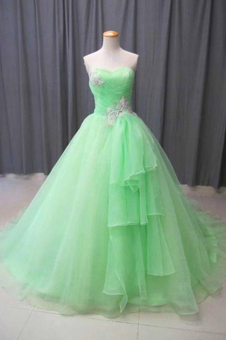 Ball Gown Strapless Mint Green Prom Dress
