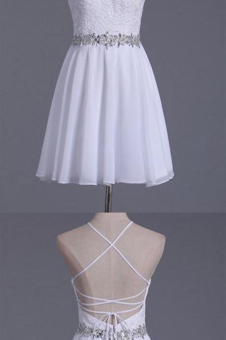 White Halter Homecoming Dresses A Line Chiffon & Lace Short/mini Dress