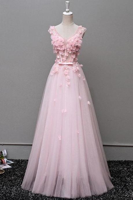 Custom made v neck tulle long prom dress, evening dresses