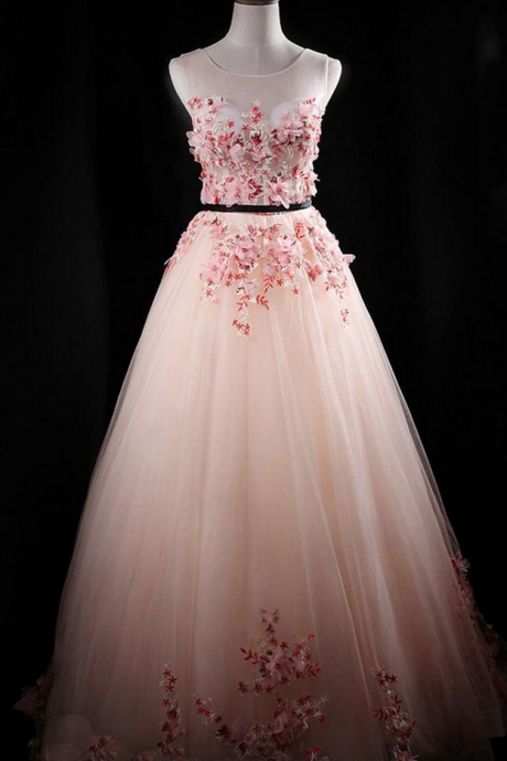 Blush Pink Applique Princess Quinceanera Ball Gown Long See Through Prom Dresses