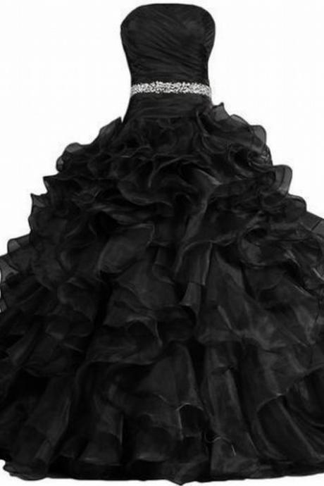 Strapless Ball Gown Organza Women Prom Dress Beaded Floor Length Evening Dress