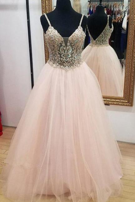 Charming Prom Dress,a-line Evening Dresses,tulle Prom Dresses,beading Prom Gown