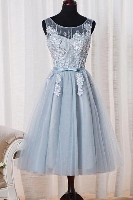 A-line Scoop Neck Appliques Lace Lace-up Party Homecoming Dresses