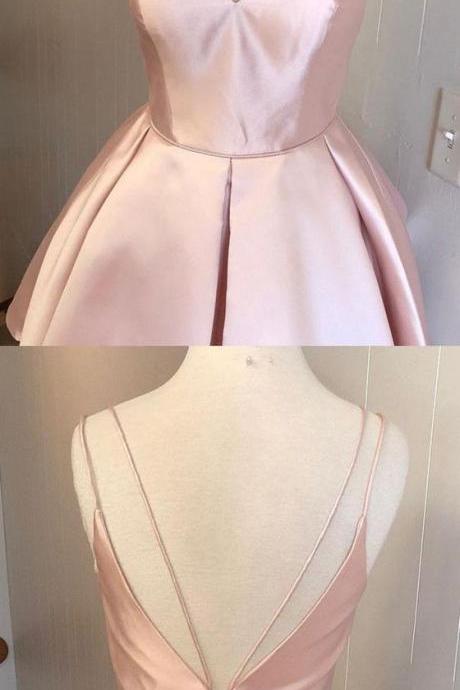 Selling Spaghetti Straps V-neck Pink Simple Homecoming Dresses
