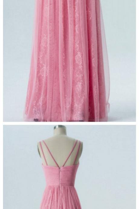 Bridesmaid Dress A-line, Chiffon Bridesmaid Dress, V-neck Bridesmaid Dress, Pink Bridesmaid Dress