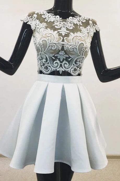 Two Piece See-through Homecoming Dress With Appliques