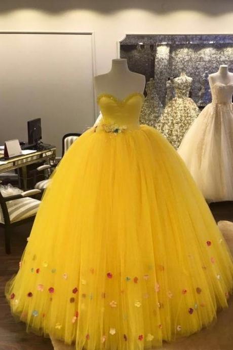 Princess Sweetheart Yellow Long Prom Dress With Tulle
