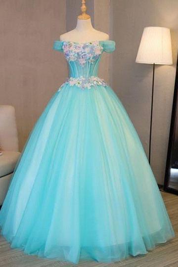 Beading Scoop Ball Gown Pearls Appliques Quinceanera Dress