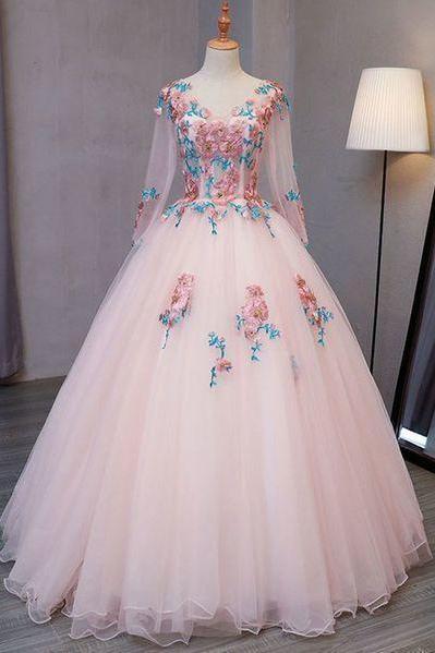 Blue tulle V neck long customize prom dress, long lace evening dress 