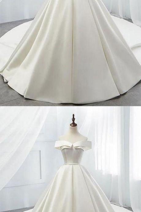 Simple White Satin Long Prom Dress, White Long Evening Dress