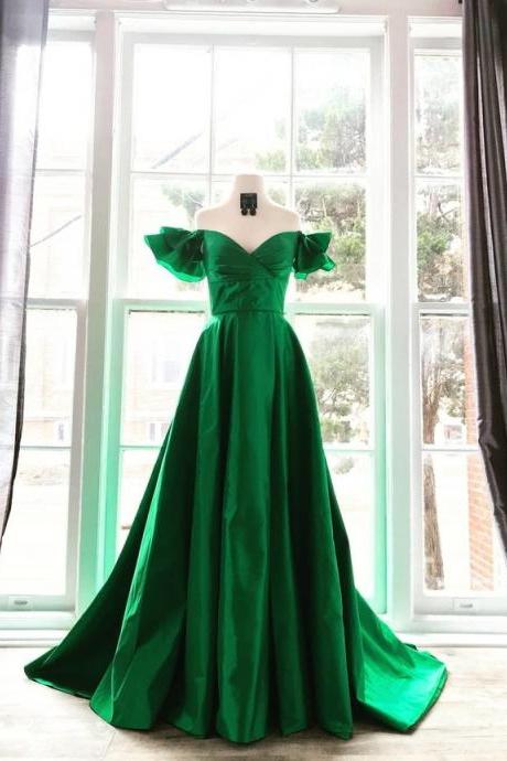 Elegant Off The Shoulder Sweetheart Green Prom Dress