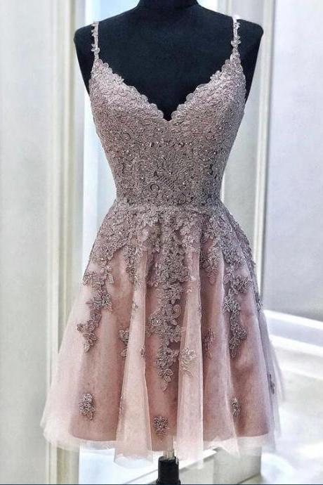 Cute Tulle Lace Short Prom Dress, Tulle Lace Homecoming Dress