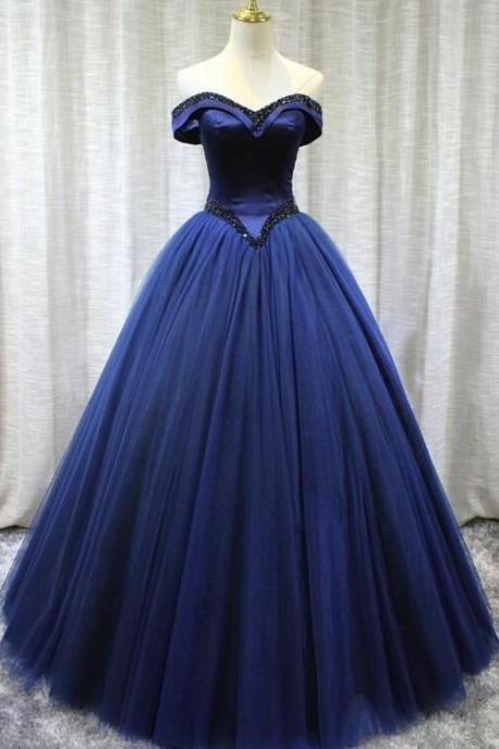 Beautiful Handmade Off Shoulder Tulle Sweet 16 Gown, Long Formal Gowns 