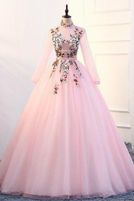 Pink High Neck Backless Quinceanera Dresses