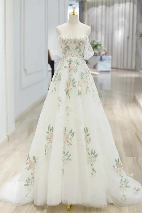 Luxurious Lace Appliqué A-line Off-shoulder Tulle Long Ball Gown Party Dress Banquet Formal Occasion Dress