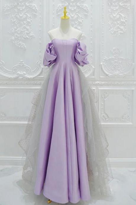 Long Prom Dress, A-line Satin Tulle Purple Long Prom Dress, Tulle Purple Long Formal Dress Formal Dress Long Prom Dress Party Dress Banquet