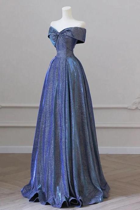 Elegant A Line Shiny Satin Blue Long Ball Gown Party Dress Banquet Blue Long Gown