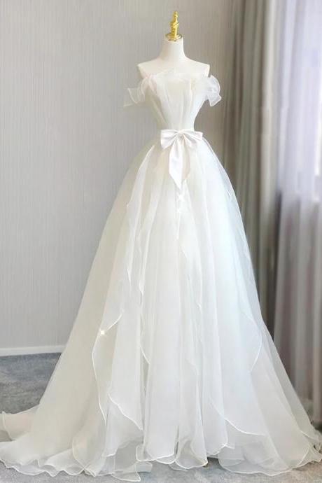 A-line Organza White Long Princess Wedding Dress, White Long Formal Wedding Dress