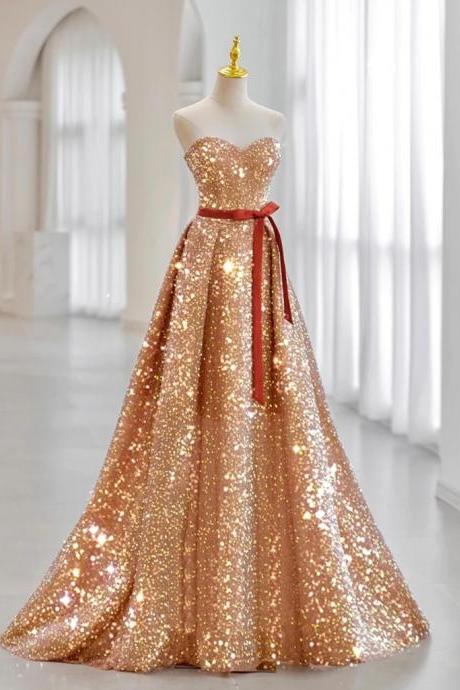 A-line Sweetheart Neck Velvet Sequin Champagne Gold Long Prom Dress Prom Dress Party Dress Green Evening Dress