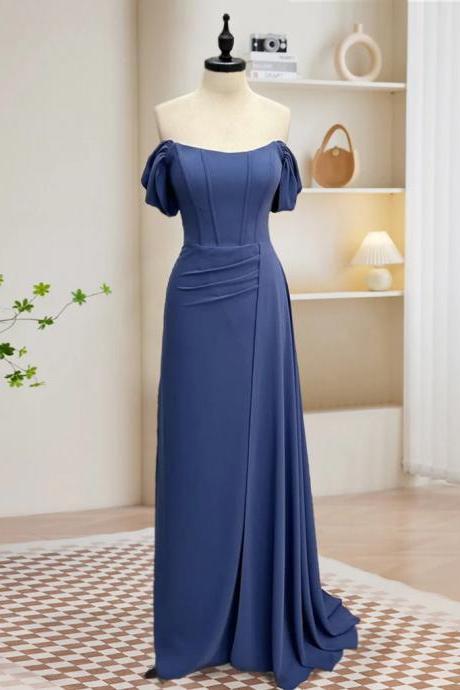 Simple Off Shoulder Gray Blue Long Prom Dress, Gray Blue Long Formal Dressprom Dressevening Dressparty Dress