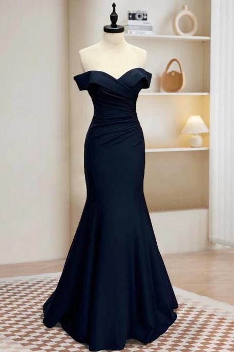 Mermaid Satin Dark Blue Long Prom Dress, Dark Blue Long Formal Dressprom Dressevening Dressparty Dress