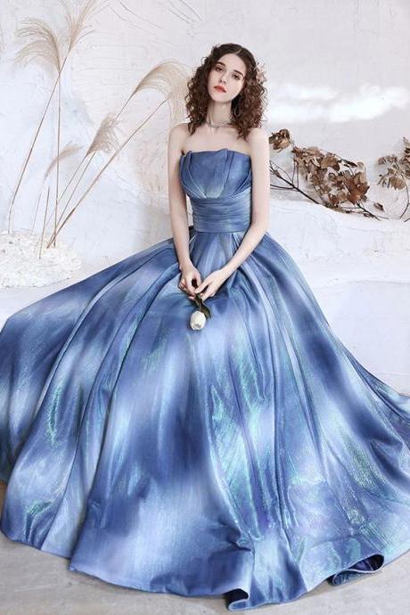 Blue Satin Long Prom Dress Blue Satin Evening Dress Lace Long Sweet Dress Prom Dress Evening Dress Party Dress