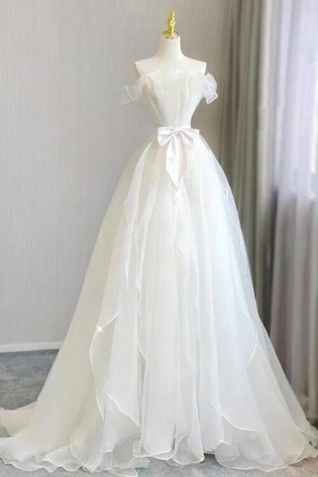 A-line Organza White Long Prom Dress, White Long Formal Dress
