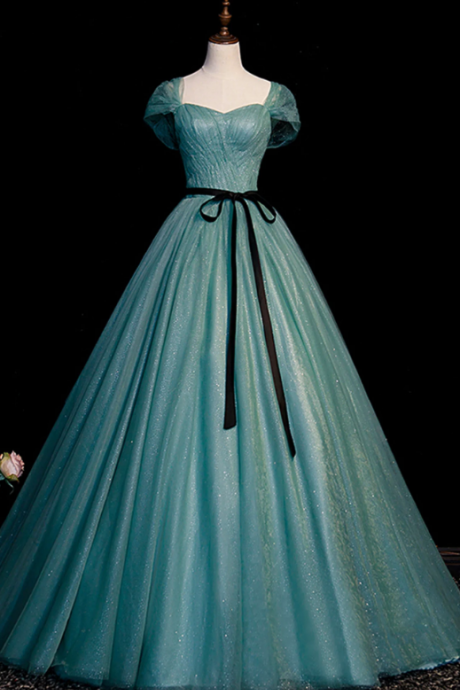 Green Tulle Long Senior Prom Dress, A-line Formal Evening Dress