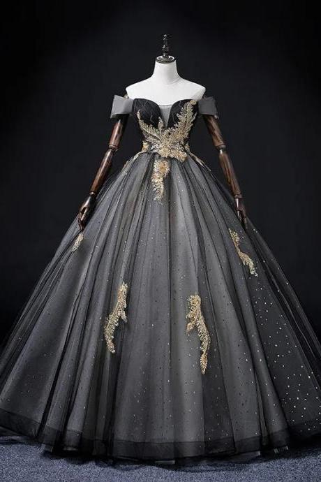 luulla prom dresses Gray Tulle Beads Long Prom Dress A Line Evening Dress
