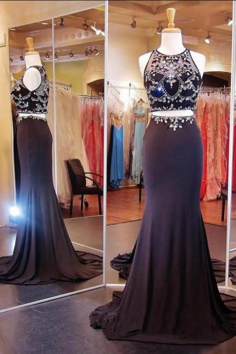 Honorable Prom Dress/evening Dress - Black Mermaid Two Piece With Rhinestone