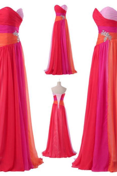 A Line Floor Length Long Evening Dress,formal Party Dress Elegant Multicolor Chiffon Prom Dress