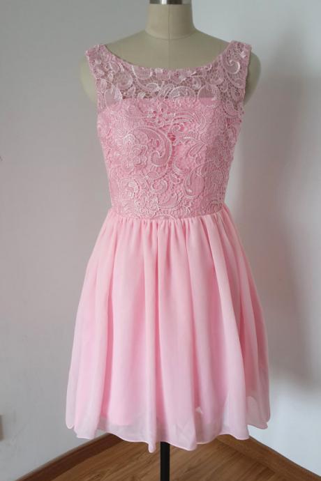 Scoop Neck A-line Chiffon Lace Homecoming Dresses Mini Party Dresses