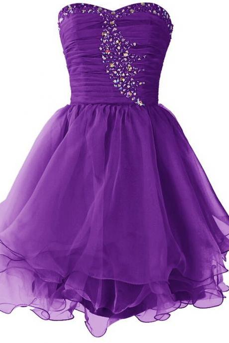 Short Tulle Homecoming Dresses Crystals Beaded Party Dresses Beaded