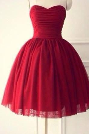 Red Short Tulle Homecoming Dresses Sweetheart Neck Party Dresses