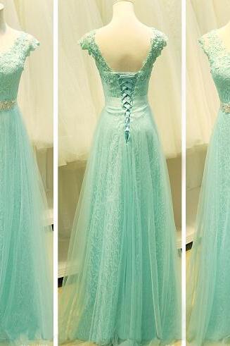 Beautiful Light Blue Long Handmade Prom Dress With Lace And Beadings, Prom Gowns 2016, Party Dresses 2016