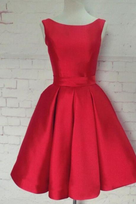 A-line Scoop Red Homecoming Dress With Ribbon, Short Prom Dress, Red Homecoming Dress, Short Homecoimg Dress, Party Dress, Red Dress, Evening