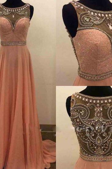 Charming Peach Prom Dress, Beading Prom Gowns, A Line Prom Dress,long Prom Dress,sexy Prom Dress,evening Formal Gown, Prom Dress For Teens
