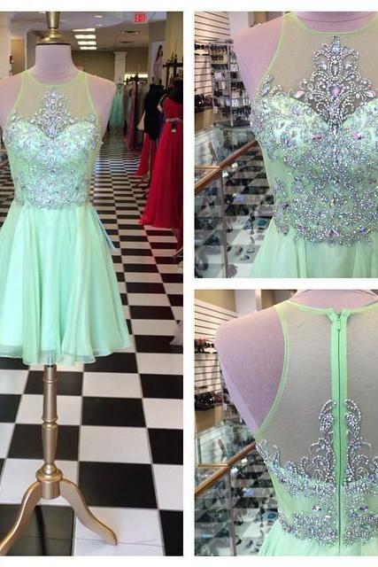 Green Prom Dress,short Prom Dress,short Homecoming Dress,beading Homecoming Dress,see Though Prom Gown, Short Parting Dress