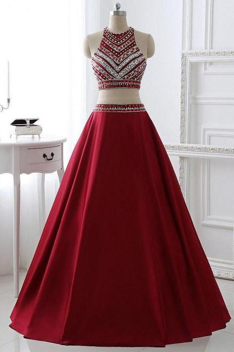 Two Pieces Burgunday Prom Dress Bridal Party Dresses