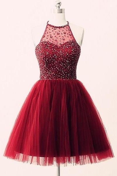 Beaded Prom Dress,halter Prom Dress,mini Prom Dress,fashion Homecomig Dress,sexy Party Dress, Style Evening Dress