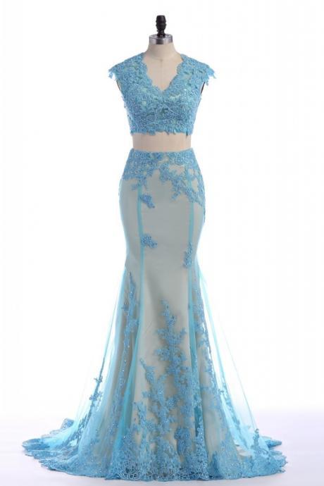 Two Piece Prom Dress,Mermaid Prom Dresses,Long Evening Dress