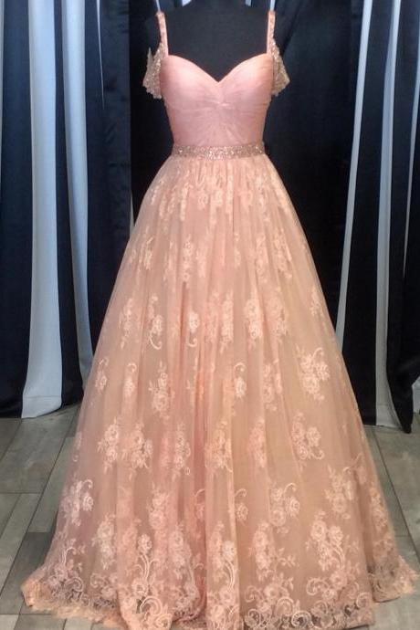 Prom Dress,modest Prom Dress,blush Pink Lace Ball Gowns Prom Dress 2017 Women&amp;#039;s Sweetheart Formal Dress With Beaded Straps