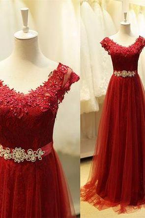 A-line Red Applique Prom Dress,evening Dress