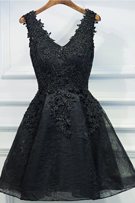 Sexy Black Short Prom Dress, Black Lace Prom Dress, Little Black Dress, Black Homecoming Dress, Black Party Dress, Short Evening Dress, Woman